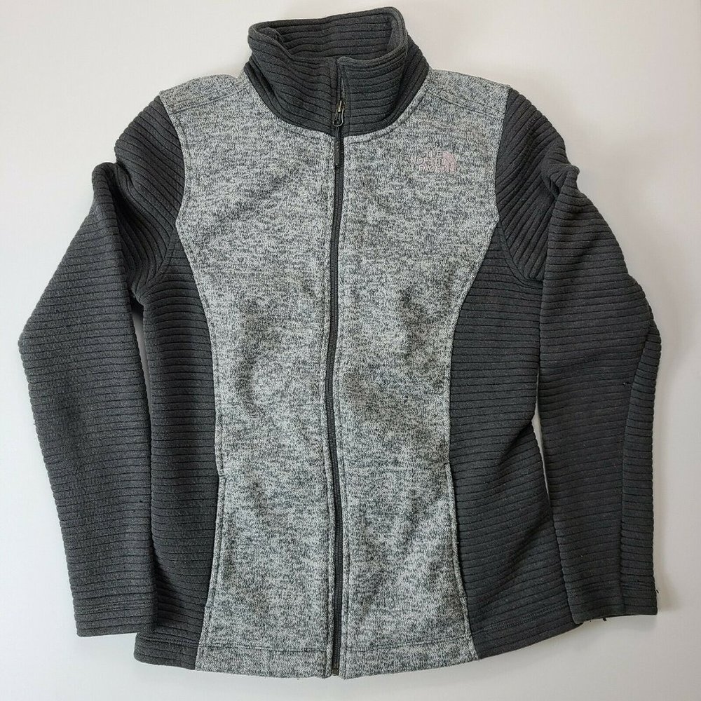 The North Face Indi Full Zip Jacket Light & Dark Gray Ribbed Sleeves Women Small